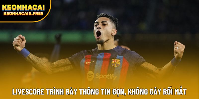 Livescore trình bày thông tin gọn, không gây rối mắt
